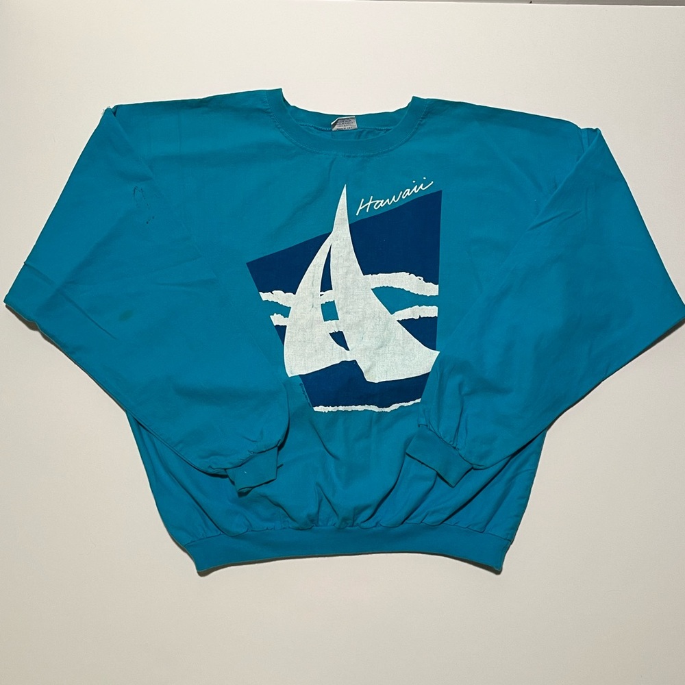 Vintage 80s Crazy Shirt Baggy Hawaii Long Sleeves Shirt Sailboat Blue
